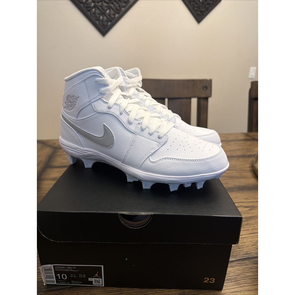 Jordan 1 Mid TD White Grey Fog Football Cleats FJ6805-101 Mens Size 10 …X2